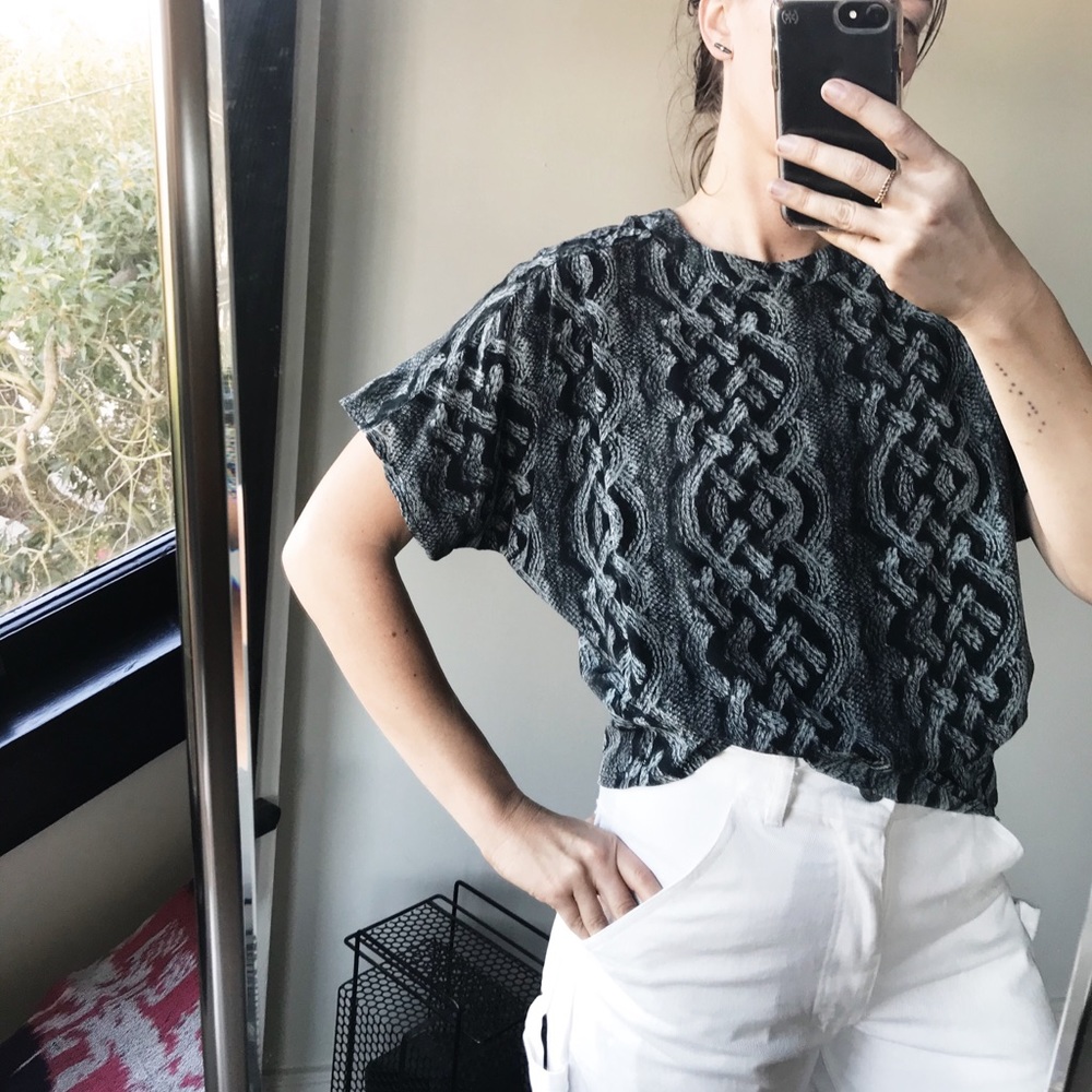 ❌SOLD❌ Cable Knit Printed Silk Top by The Podolls